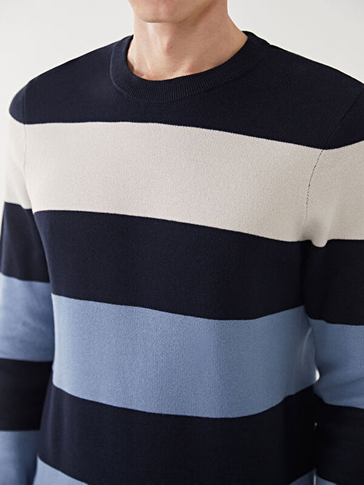 Bisiklet Yaka ?izgili Erkek Triko Kazak