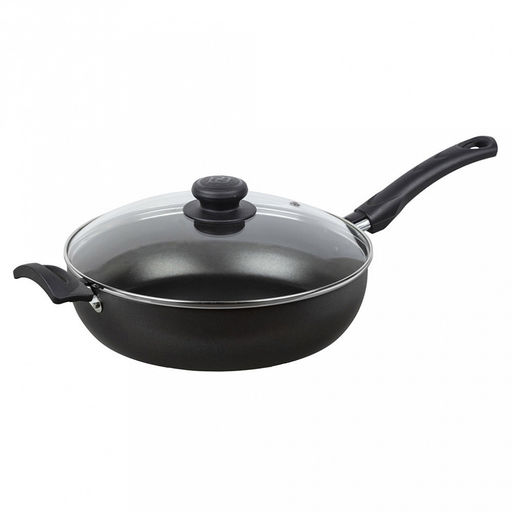 "Атлас" Сотейник с антипригарным покрытием д26см, h7см, s1,5мм, стеклянная крышка, 2 бакелитовые ручки (Россия)