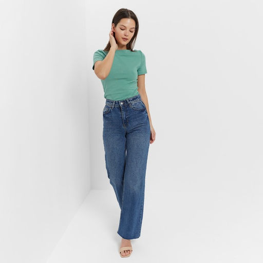 Футболка женская с вырезом лодочка MINAKU: Basic line, оливковая, размер 42