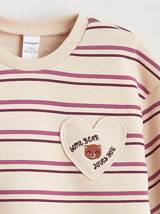 Bisiklet Yaka ?izgili K?z ?ocuk Sweatshirt