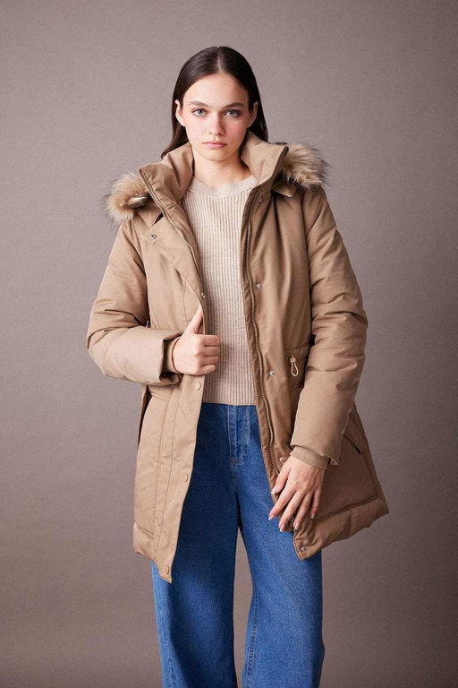 Водонепроницаемая парка из искусственного меха с капюшоном Relax Fit - Defacto фото 3