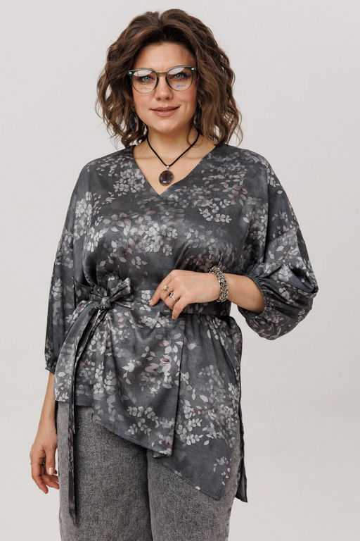 Блуза ANELLI 1665.1 графитовый гербарий  фото 9