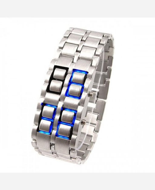 LED-часы Самурай Серебристый браслет, синие диоды 9046180 - Yiwu youda import & export co фото 3