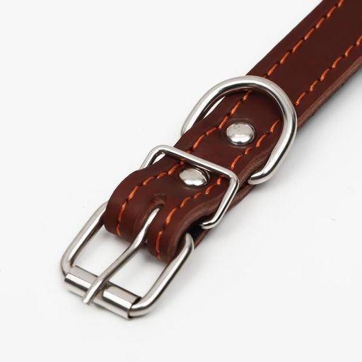 Ошейник кожаный на синтепоне, 45 х 2 см, ОШ 25-35 см, коричневый - Пижон фото 4