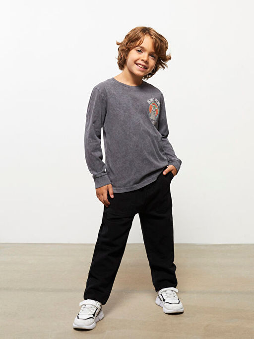 Bisiklet Yaka Star Wars Bask?l? Uzun Kollu Erkek ?ocuk Ti??rt - Waikiki фото 3