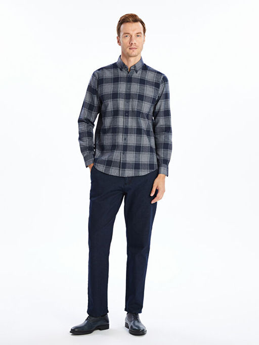 Regular Fit Uzun Kollu Ekose Gabardin Erkek G?mlek