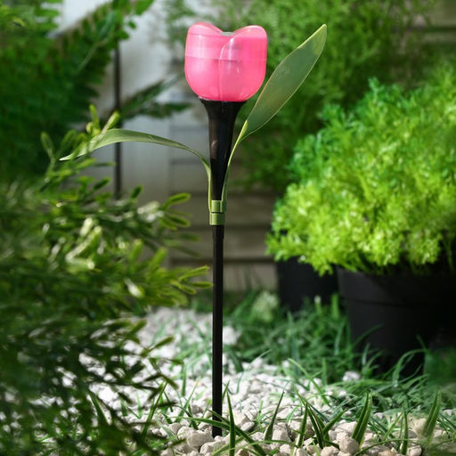 Цена за 2 шт. Садовый светильник «Тюльпан розовый», уличный, на солнечной батарее, 5×29×5 см, 1 LED, свечение белое