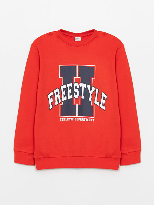 Bisiklet Yaka Bask?l? Uzun Kollu Erkek ?ocuk Ti??rt