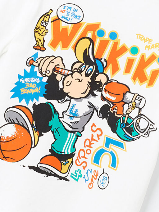 Bisiklet Yaka Nostaljik Maymun Bask?l? K?sa Kollu Erkek ?ocuk Ti??rt - Waikiki фото 3