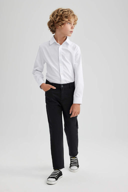Черные школьные брюки из габардина для мальчика - Defacto фото 4