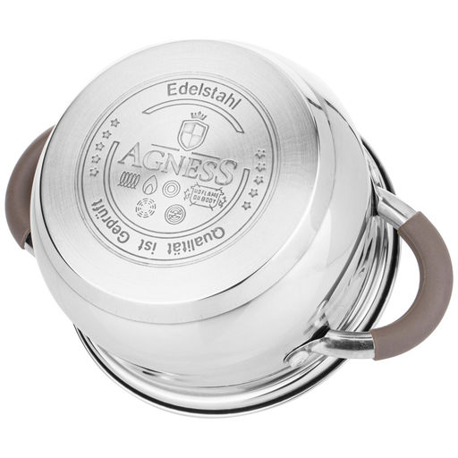 НАБОР КАСТРЮЛЬ И КОВШ AGNESS СО СТЕКЛ.КРЫШКАМИ 6ПР.0,9/2,6/3,5 Л. РАЗМЕР 14X7,5/18X11,5/20X12.5 СМ  фото 3