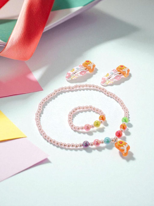 Набор детских украшений Выбражулька «Цветы», 4 предмета: 2 заколки, кулон, браслет d=6 см бежевый