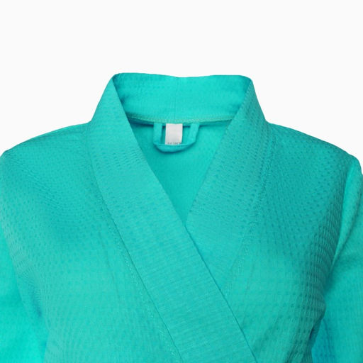 Халат вафельный женский Экономь и Я рукав 3/4, размер 46-48, бирюзовый, 100% хлопок, 200г/м2