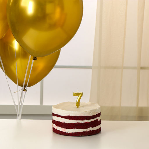 Свеча для торта, цифра 7 + воздушные шары, 5 шт, золото - Страна карнавалия фото 2