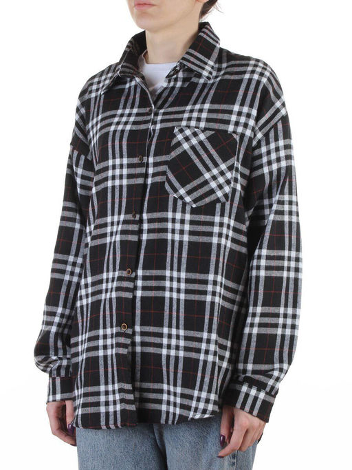 C503 BLACK/WHITE Рубашка женская оверсайз (95% хлопок, 5% спандекс)