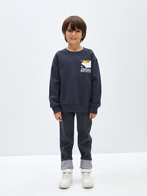 Bisiklet Yaka Bask?l? Uzun Kollu Erkek ?ocuk Sweatshirt - Waikiki фото 2
