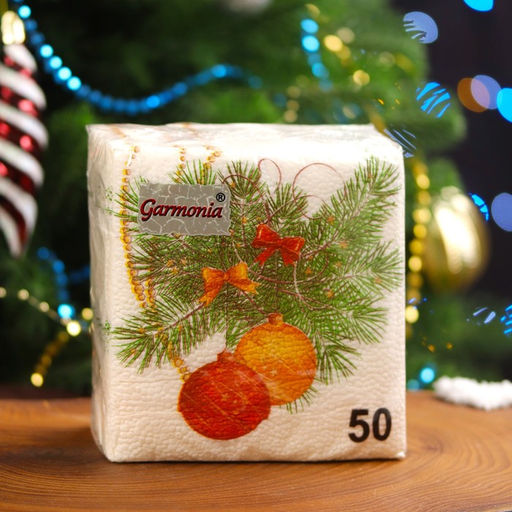 Цена за 4 шт. Салфетки новогодние бумажные Новогодний кант 1 слой, 24?24 см, 50 шт.