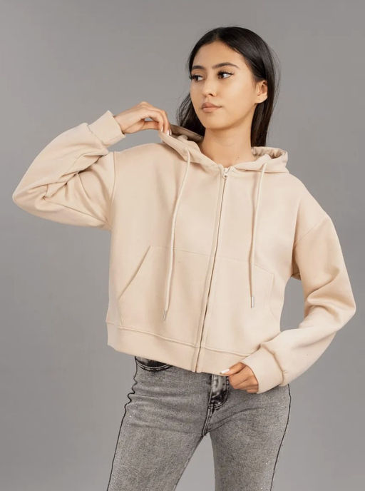 K12740 Толстовка на молнии с капюшоном OVER SIZE (плотный хлопок) БЕЖЕВЫЙ