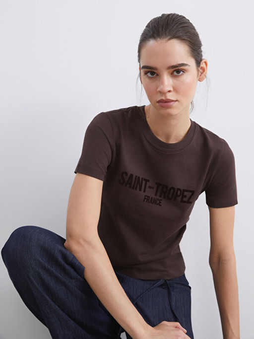 Bisiklet Yaka Nak??l? Kad?n Ti??rt