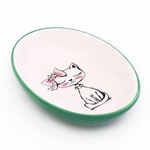 Блюдце керамическое Милая киса 200 мл 15.711.33.8 см, зеленая/белая - Пижон фото 4