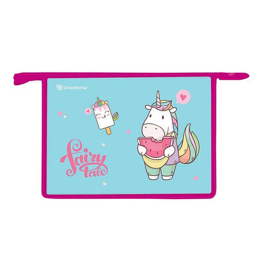 Папка для труда А4 широкая Schoolformat UNICORN FAIRYTALE голубая, картон, полиэстер, молн...
