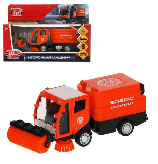 Технопарк. Уборочная машина металл свет-звук 15,5 см, двери, багаж, оранж, кор. арт.VACCAR-12SL-OG