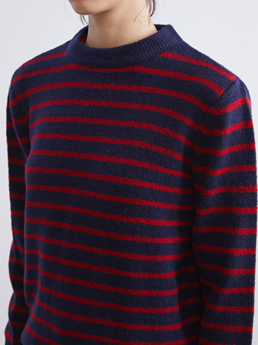 Bisiklet Yaka ?izgili Kad?n Triko Kazak