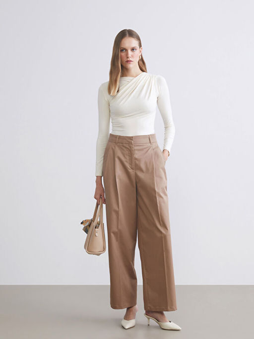 Loose Fit Geni? Pa?a Kad?n Pileli Pantolon