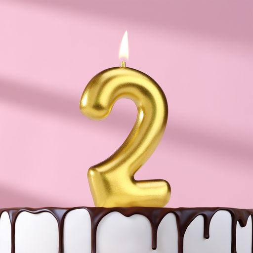 Цена за 3 шт. Свеча в торт «Европейская», цифра 2, 6 см, золото