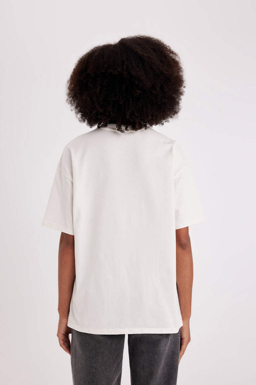 Базовая футболка Oversize с круглым вырезом и короткими рукавами - Defacto фото 6
