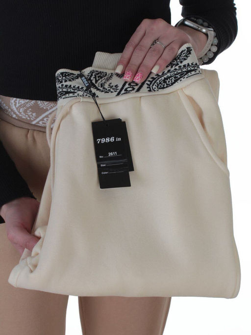 2611 LT. BEIGE Штаны утепленные спортивные женские (85% хлопок, 10% полиэстер, 5% спандекс)