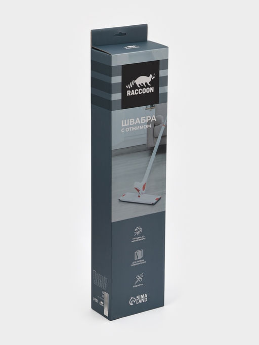 Швабра с отжимом и водосгоном Raccoon, 2 насадки из микрофибры 39×12 см, стальная ручка 130 см