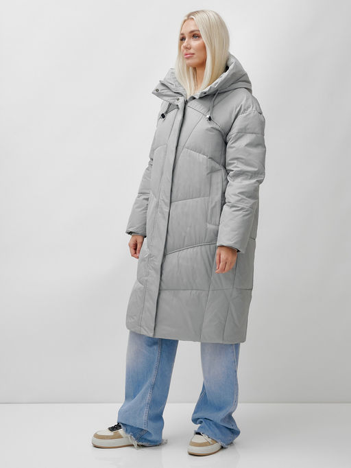 Пальто летучая мышь женское с капюшоном зимнее серого цвета 9616Sr - Mtforce фото 4