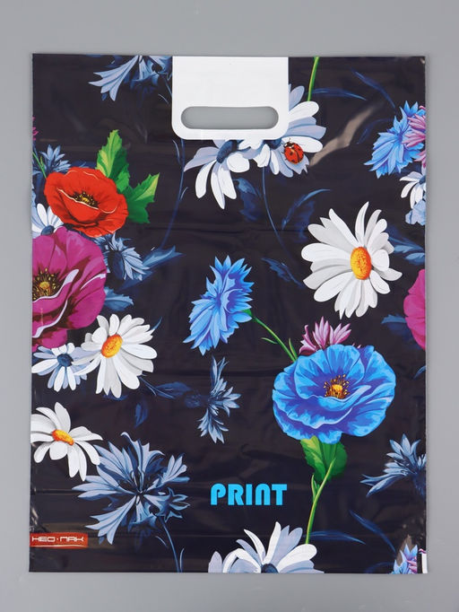 Цена за 25 шт. Пакет "Полевые цветы , полиэтиленовый с вырубной ручкой, 38х47 см, 60 мкм