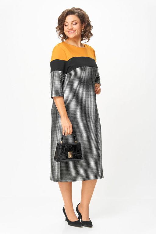 Платье Michel Chic 2188 гусиная лапка, горчица  фото 3