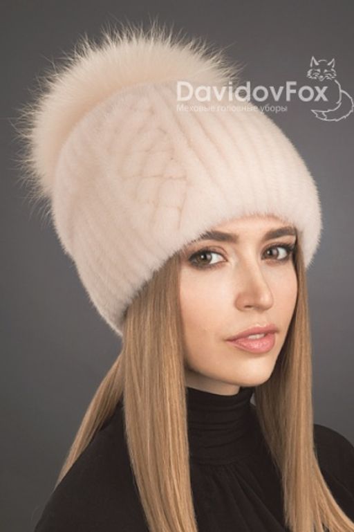 Шапка Буратино норка орнамент розовый жемчуг