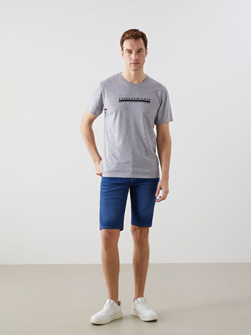 Bisiklet Yaka K?sa Kollu Bask?l? Penye Erkek Ti??rt