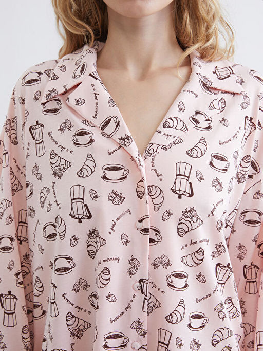 G?mlek Yaka Desenli Kad?n Pijama Tak?m?