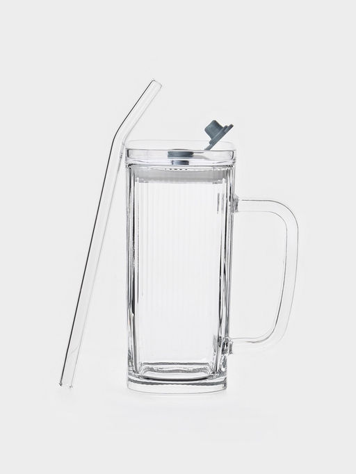 Стакан «Лайн», 360 мл, 18×9.5 см, с крышкой и трубочкой, стекло, прозрачный