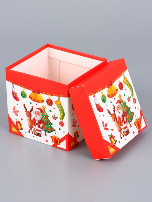 Цена за 3 шт. Коробка подарочная, новогодняя, самосборная Дед мороз и Елка 10?10?10 см - UPAK LAND фото 3