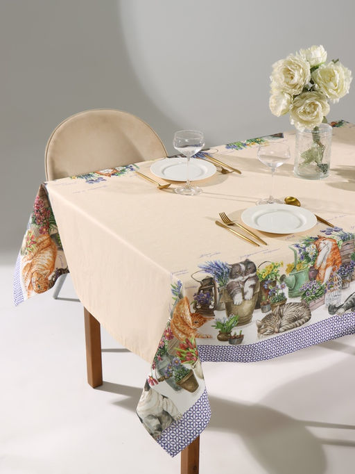 Скатерть Этель Уютные коты, 220?147 см, 100% хлопок, саржа 190 г/м?