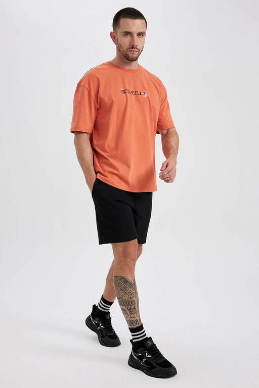DeFactoFit Футболка Oversize из 100 % хлопка с круглым вырезом сзади и короткими рукавами с принтом  фото 4