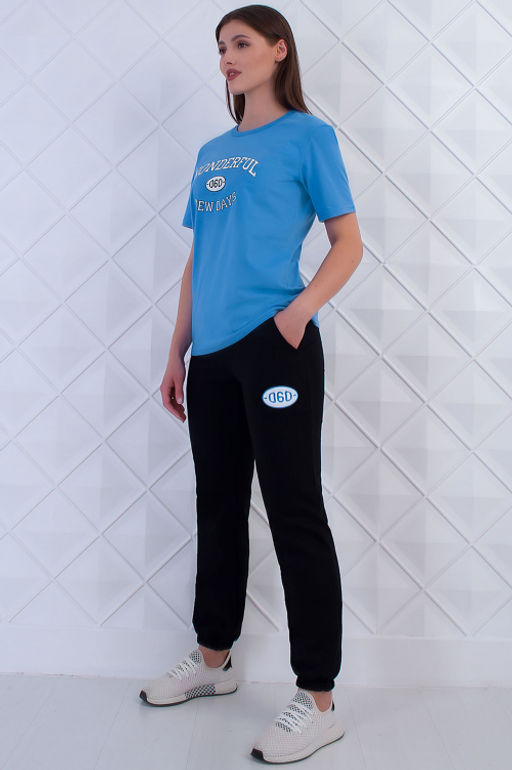 Арт. 21368 Костюм с брюками женский 42-50 (5 шт) Цвет:верх-голубой,низ-черный - Калинка фото 6