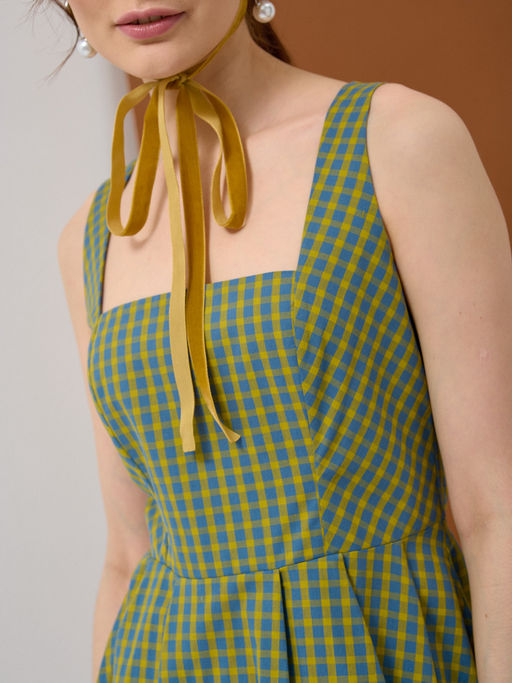 Платье хлопок OD-799-1 клетка желто-голубая OD-799-1