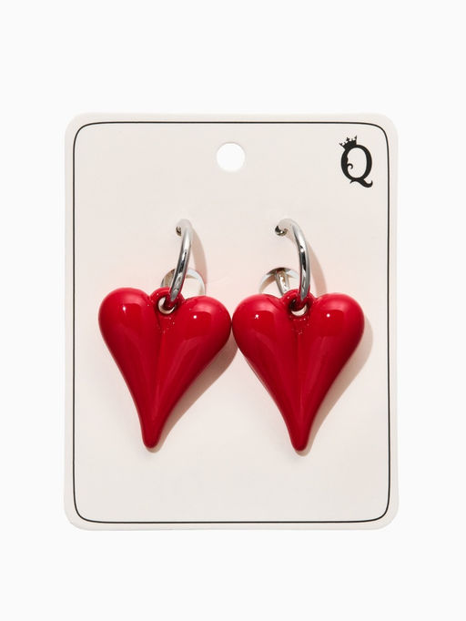 Серьги со съмными элементами "Сердца" вытянутые, цвет красный в серебре