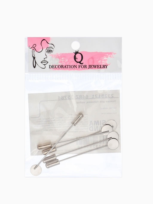 Основа Брошь-игла L=5 см, площадка 8 мм, (набор 5 шт.), цвет серебро