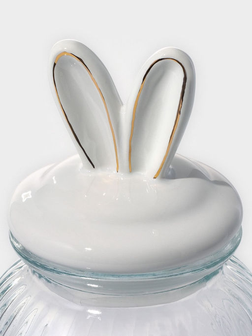 Банка стеклянная для сыпучих продуктов с керамической крышкой Доляна Зайка в золотом, 950 мл  фото 23