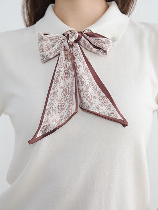 Polo Yaka Fular Detayl? Kad?n Triko Kazak