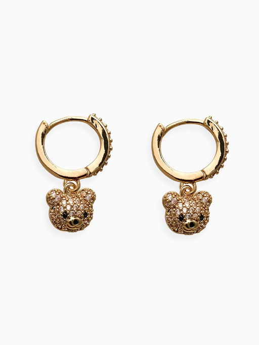 Серьги детские «Выбражулька. Мишка в стразах», 0.5×2.2 см, белые в золоте