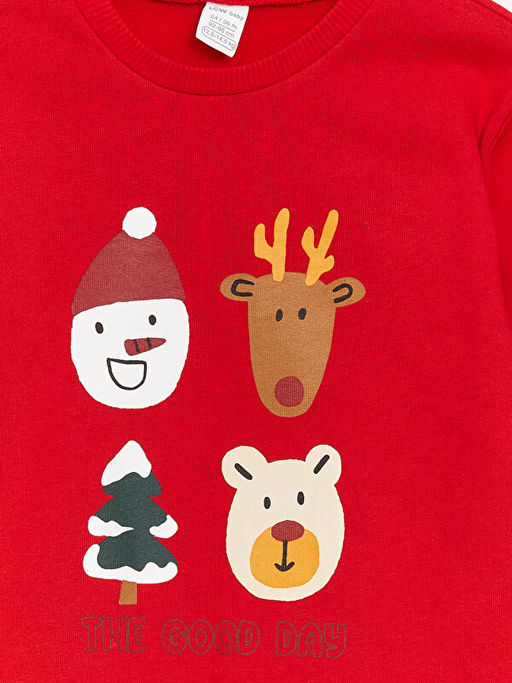 Bisiklet Yaka Y?lba?? Temal? Uzun Kollu Erkek Bebek Sweatshirt